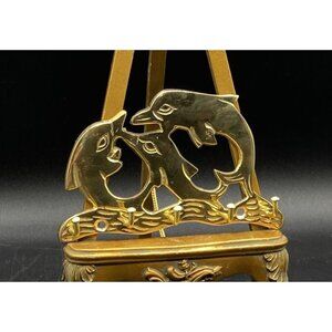 Brass Dolphins Wall Hook 5 Key Hanger Holder Nautical Beach Ocean Sea Vintage